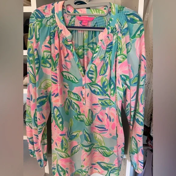 Lilly Pulitzer Silk Elsa Blouse Sz L - Picture 1 of 8